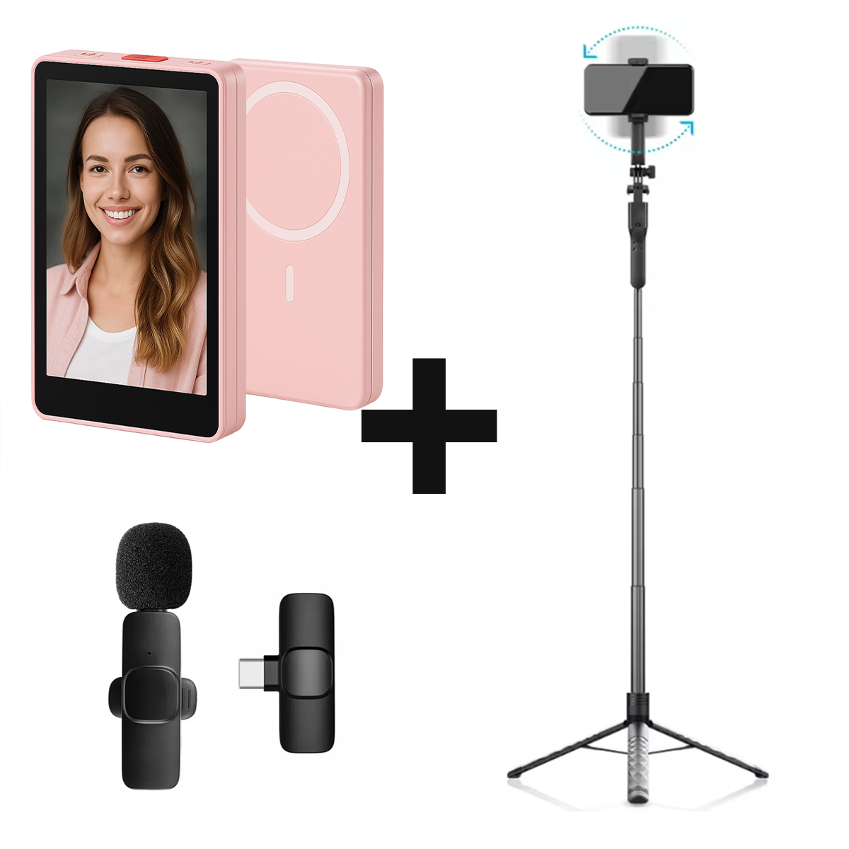 SnapScreen + Mikro + Stativ mit LED-Licht